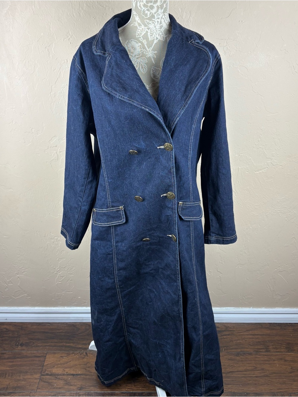 DG2 Diane Gilman Denim Jean Long Duster Jacket Coat Double Breasted Women’s 1X